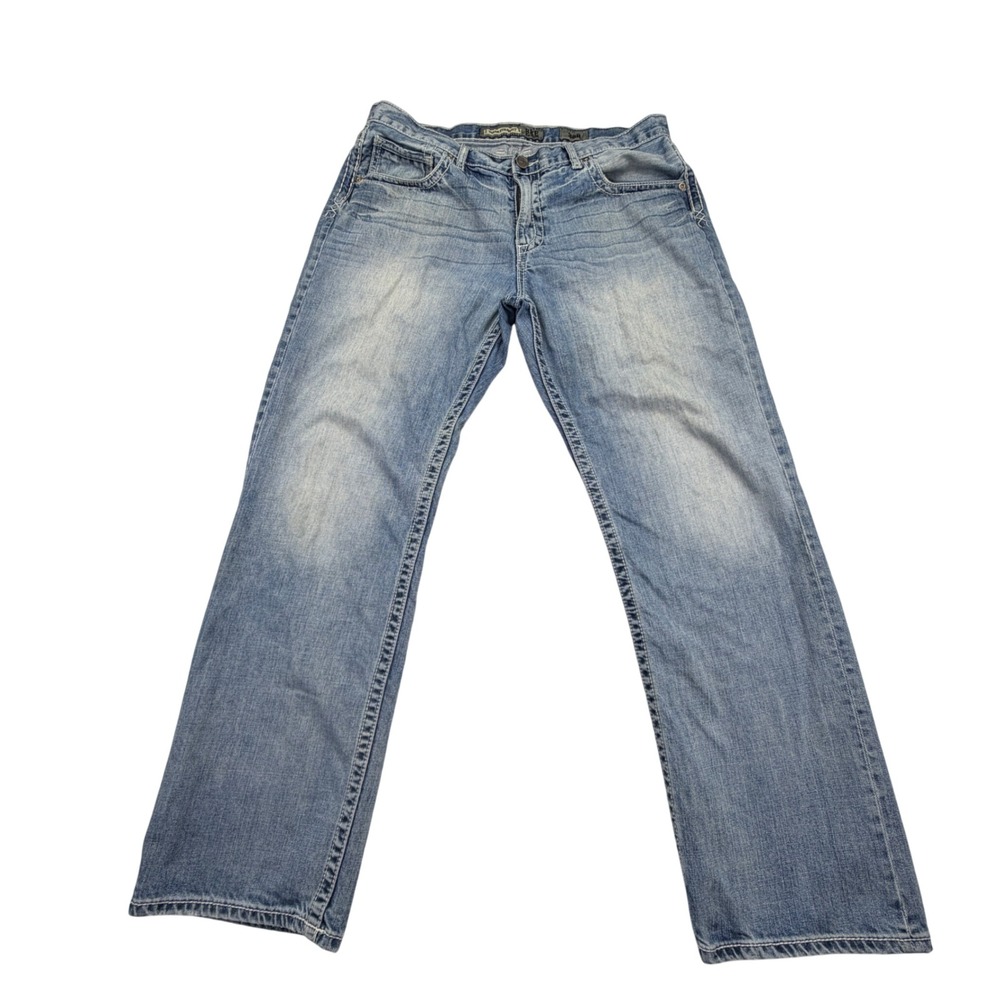 BKE Tyler Straight Mens 38x32 Bluei Light Wash Cotton Denim Heavy Stitching
